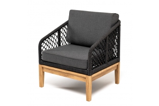 MR1001016 кресло из роупа узелкового плетения, основание дуб, роуп темно-серый, ткань серая